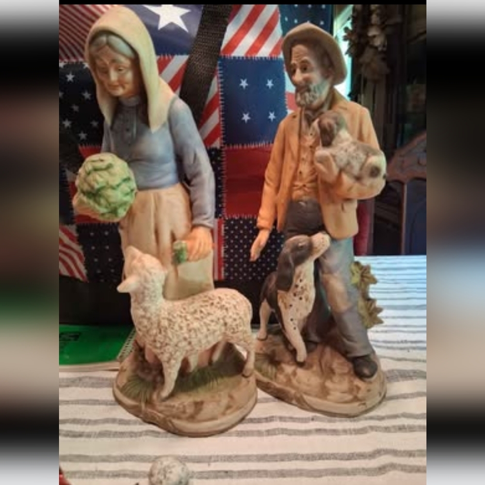Vintage Farmer and Shepherdess Figurines
